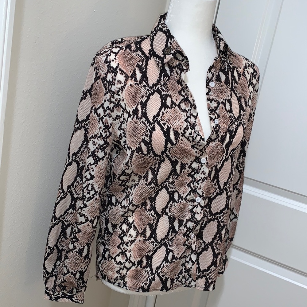 Snakeskin print button down blouse